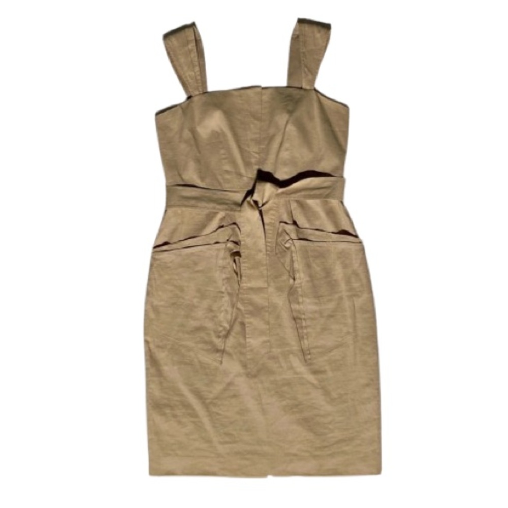 Elie Tahari Women's Size 10 Khaki/Tan Sleeveless Pocket Belted Sheath Dress
